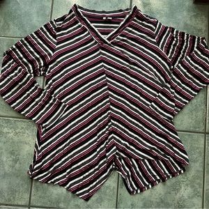 Cato Pink Black and White Stripes Asymmetrical Flowy Long Sleeve Shirt